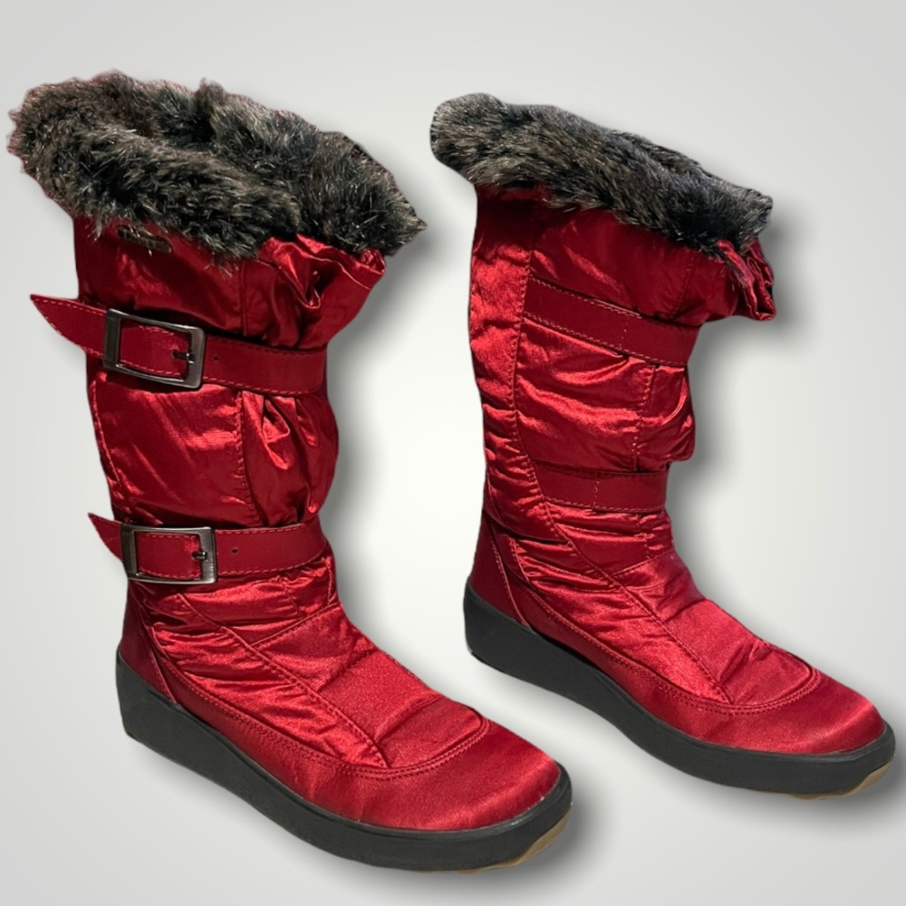 PAJAR Snow Boots Mid Calf Shoes size 7 (38) Faux Fur Red